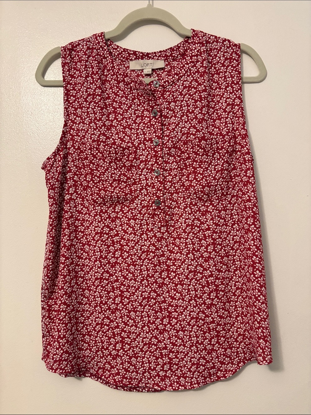 LOFT Red and White Sleeveless Button Henley Camisole
